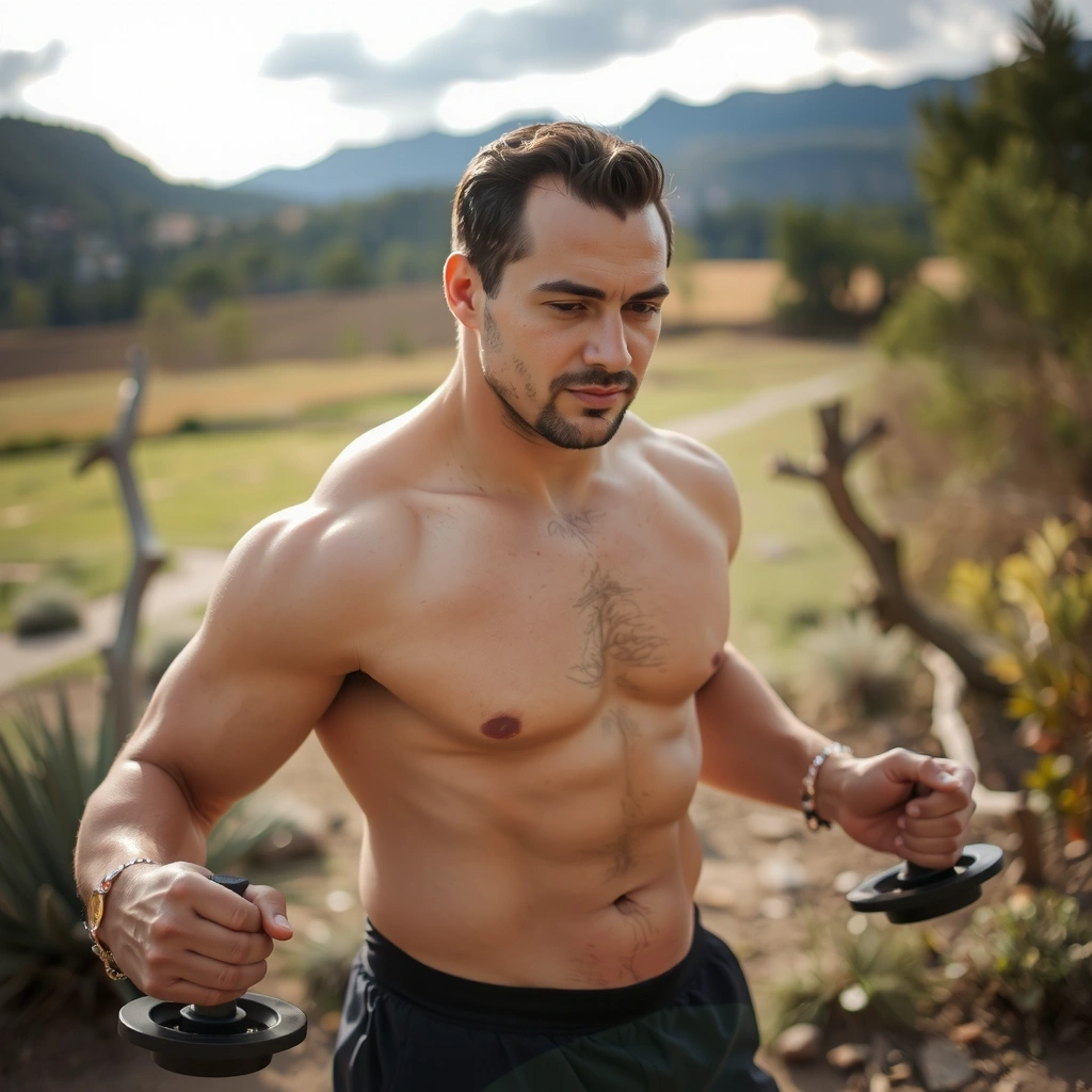 Active masculine lifestyle with strength and vitality focus