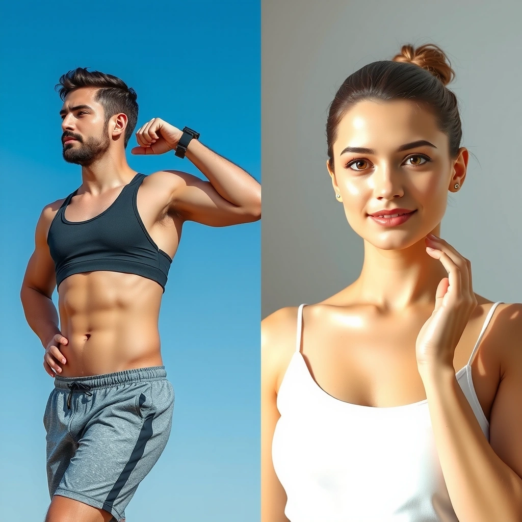 Holistic wellness lifestyle showing active man and serene woman