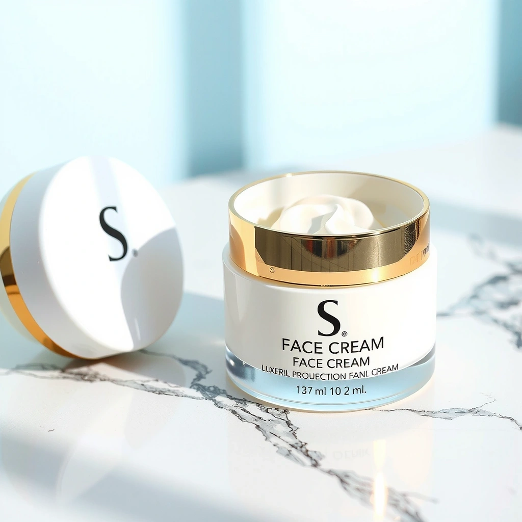 Premium face cream jar on elegant marble surface
